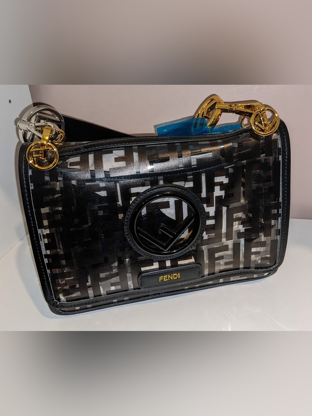 Black Logo Shoulder Bag with Mixed Gold & Silver Hardware